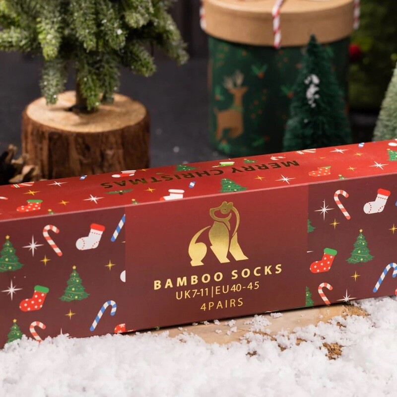 RED CHRISTMAS DRAWER BOX - 4 PAIRS OF BAMBOO SOCKS (HIS)
