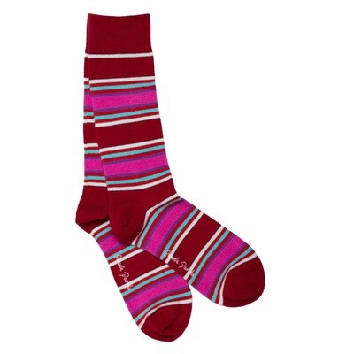 BURGUNDY &amp; PINK STRIPED BAMBOO SOCKS