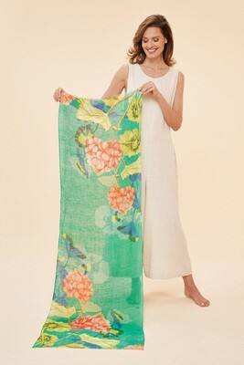 100% Linen Rosy Genarniums Scarf