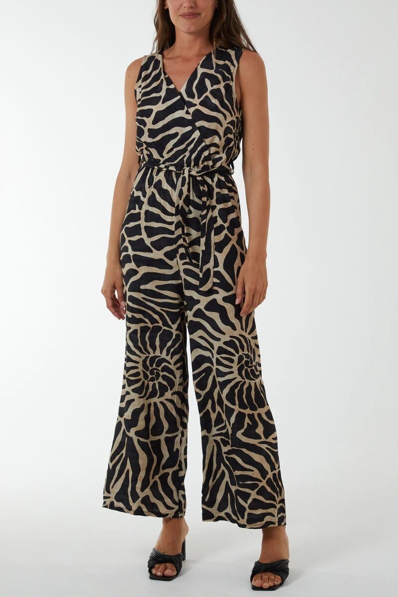 SWIRL PRINT SLEEVELESS JUMPSUIT, Colour: Black