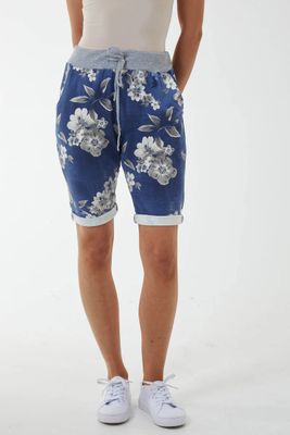 FLORAL SHORTS CONTRASTED WAIST
