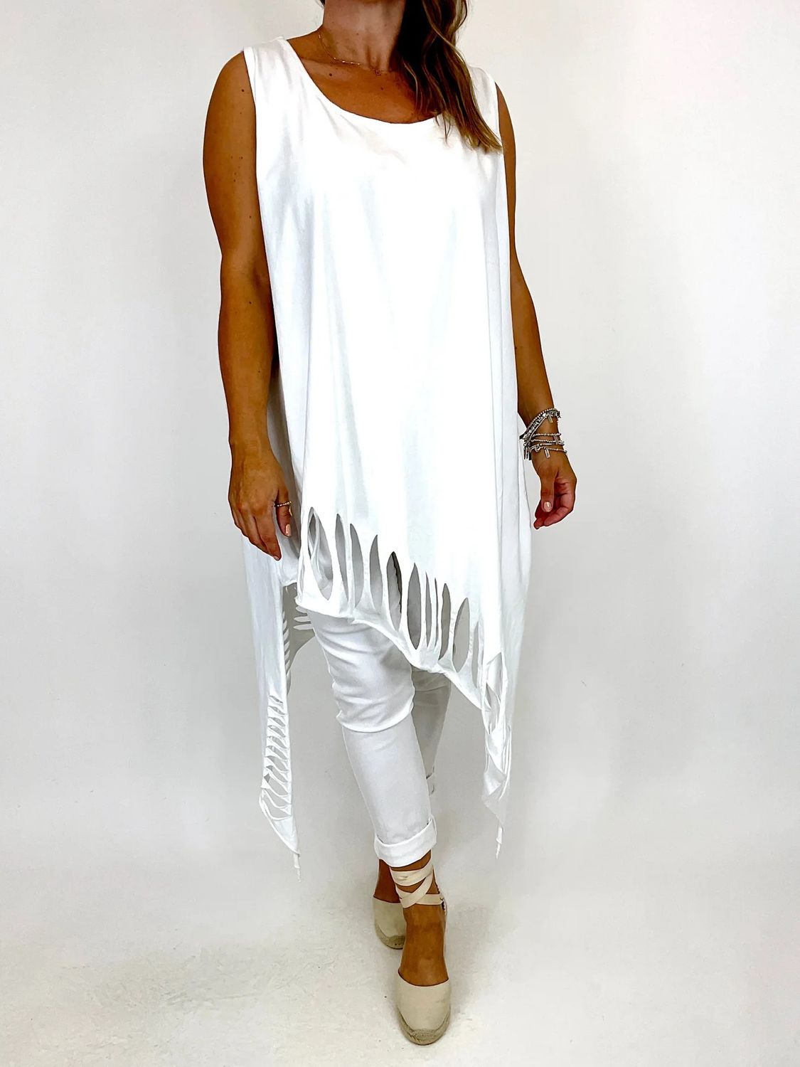 LAGENLOOK JULIET LASER COTTON VEST TOP, Colour: WHITE