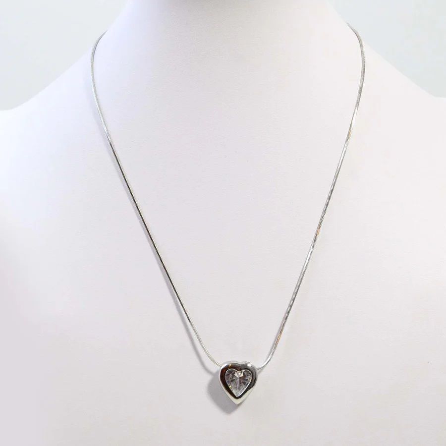 CRYSTAL HEART PENDANT ON SNAKE CHAIN NECKLACE