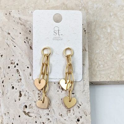 HEARTS ON CHAINS DANGLE EARRINGS