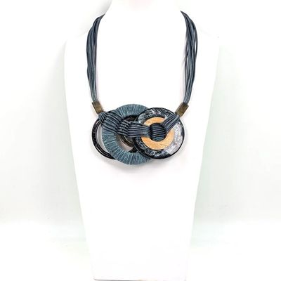 LUXURY RESIN INTERLINKED RING NECKLACE WITH A MULTI WAX CORD NECKLACE
