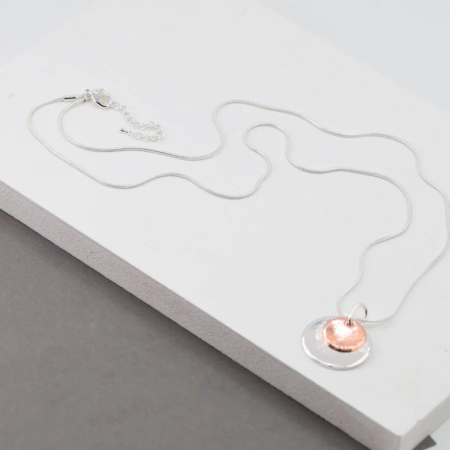 MATTE SILVER NECKLACE WITH SILVER AND ROSE GOLD DISCS