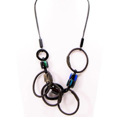 RANDOM RESIN AND LOOPS NECKLACE ON ADJUSTABLE WAX CORD