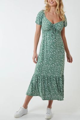 SHIRRED SWEETHEART CUT OUT DUST MIDI DRESS JADE