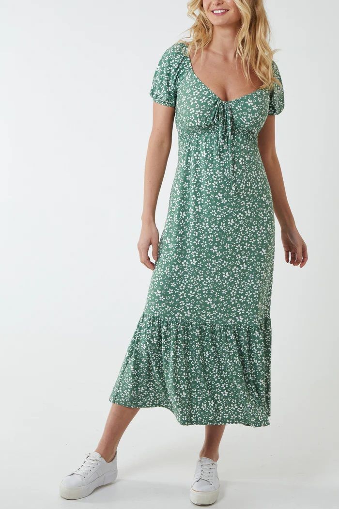 SHIRRED SWEETHEART CUT OUT DUST MIDI DRESS JADE SHIRRED SWEETHEART CUT OUT DUST MIDI DRESS JADE, Size: 8