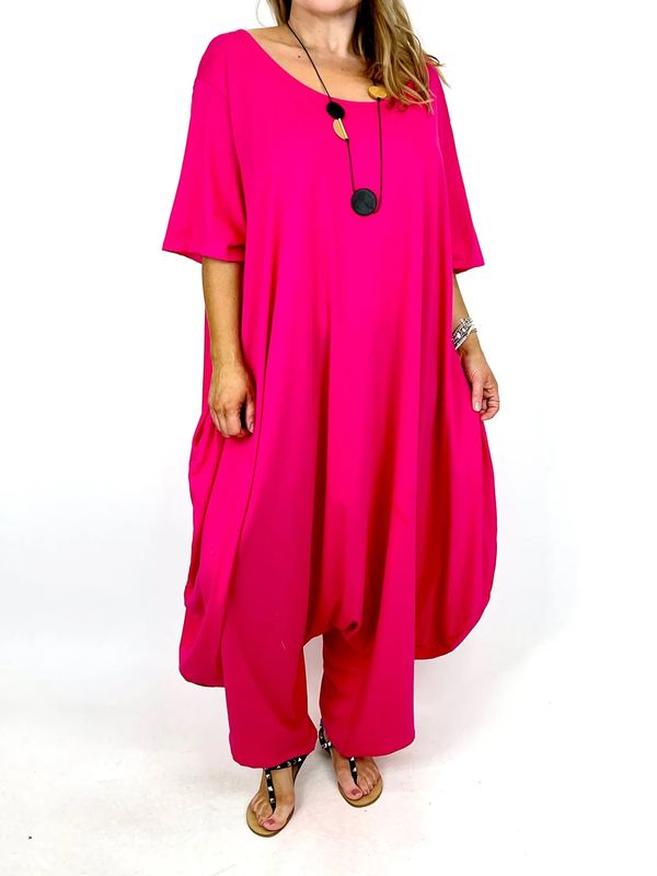 MADE IN ITALY LAGENLOOK PLAIN CURVE JUMPSUIT, COLOUR: FUCHSIA
