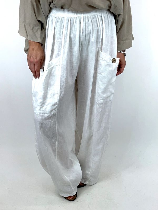 MADE IN ITALY LAGENLOOK ELIZA WIDE LEG LINEN TROUSERS