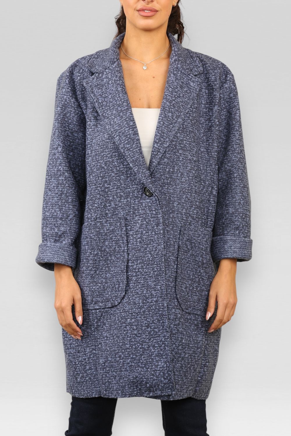 TEDDY BEAR SOFT WOOL BLEND JACKET MOTTLED, Colour: DENIM