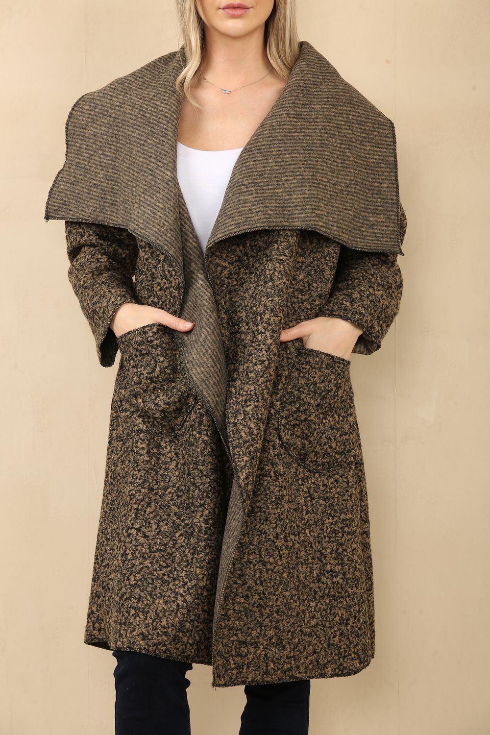 WATERFALL TEDDY SOFT WOOL BLEND LIGHTWEIGHT JACKET MOTTLED WATERFALL TEDDY SOFT WOOL BLEND LIGHTWEIGHT JACKET MOTTLED, Colour: BROWN