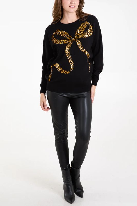 Leopard Bow Sequin Jumper