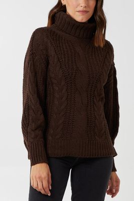 Cable Knit Roll Neck Jumper