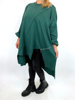 Lagenlook Abbie Asymmetrical Sweatshirt in Bottle Green