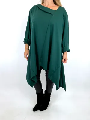 Lagenlook Munro Collared Top in Bottle Green