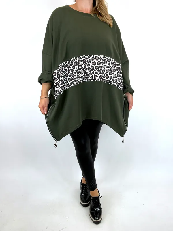 Lagenlook Sloan Animal Sweatshirt in Khaki