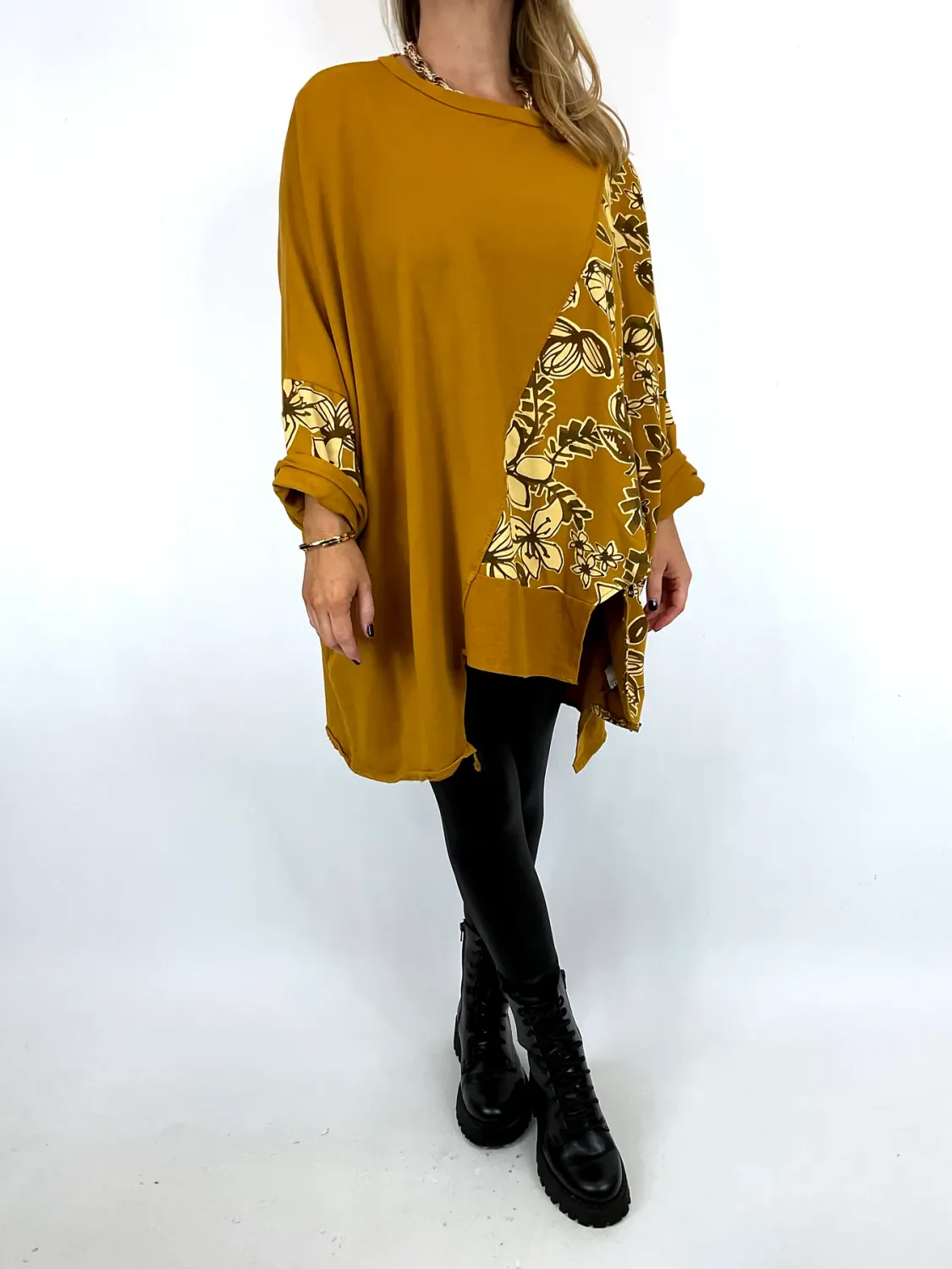 Lagenlook Jenna Floral Sweatshirt in Mustard Lagenlook Jenna Floral Sweatshirt in Mustard