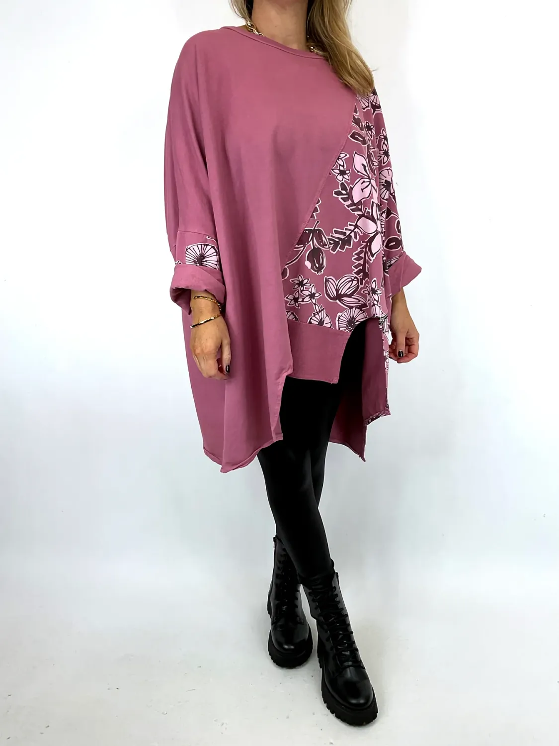 Lagenlook Jenna Floral Sweatshirt Winter Rose