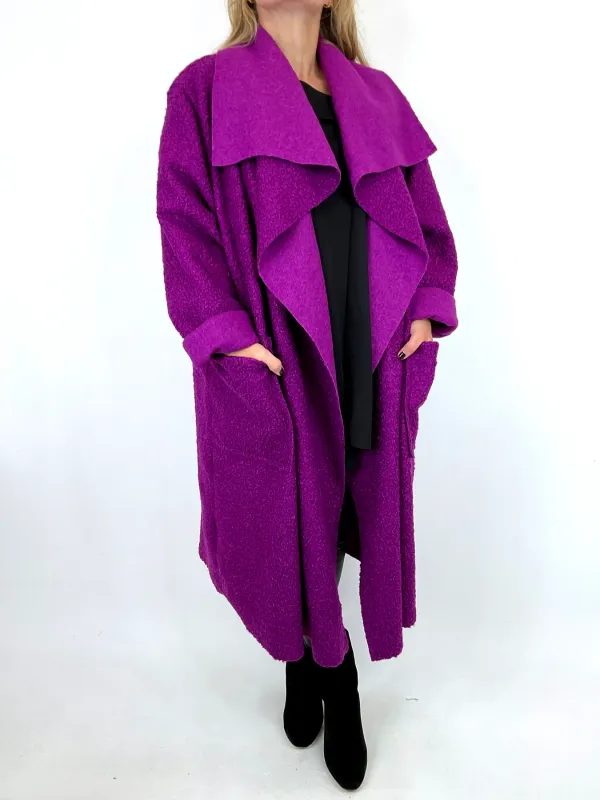 Lagenlook Waterfall Boucle Coat in Magenta