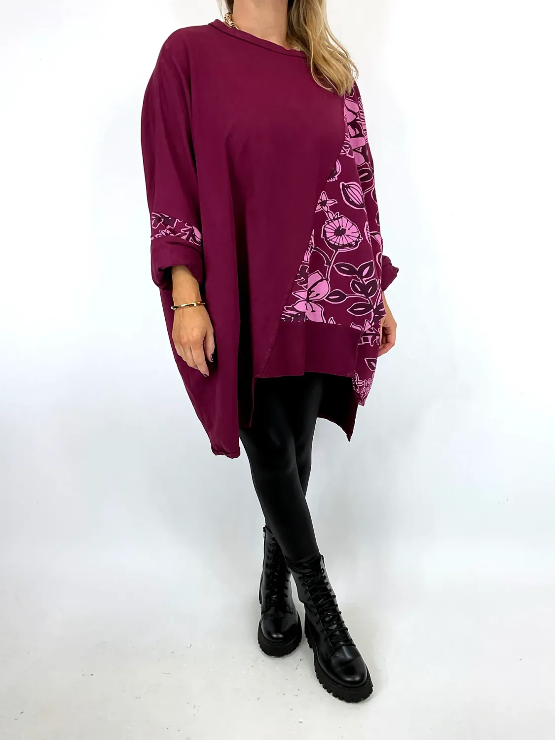 Lagenlook Jenna Floral Sweatshirt in Burgundy