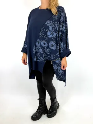 Lagenlook Jenna Floral Sweatshirt in Navy Blue