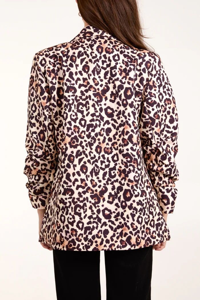 Leopard Print Ruched Sleeve Blazer Leopard Print Ruched Sleeve Blazer