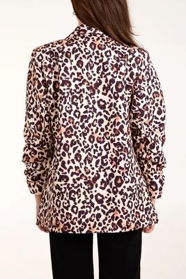 Leopard Print Ruched Sleeve Blazer Leopard Print Ruched Sleeve Blazer