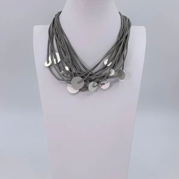 Disc Elements On Multi Faux Suede Contemporary Necklace