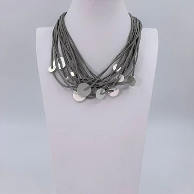 Disc Elements On Multi Faux Suede Contemporary Necklace