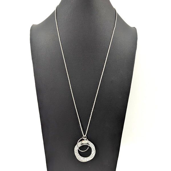 Encased Crystal Circle Pendant Necklace On Long Chain