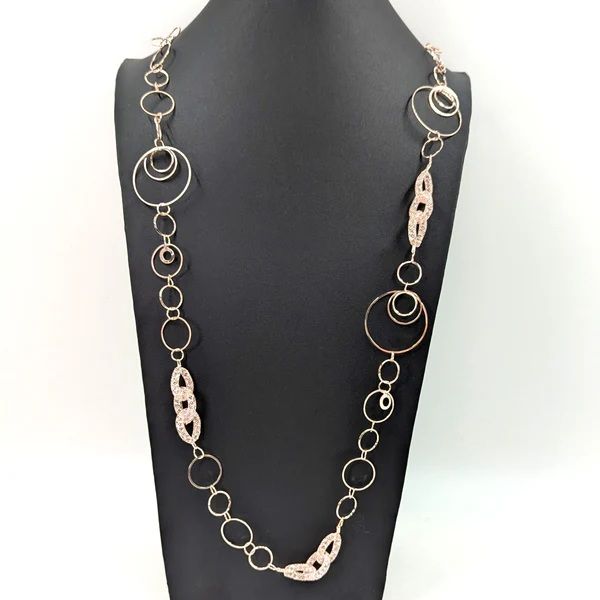 Long Circle Links Necklace With Encased Crystal Links Section