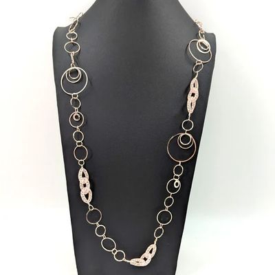 Long Circle Links Necklace With Encased Crystal Links Section