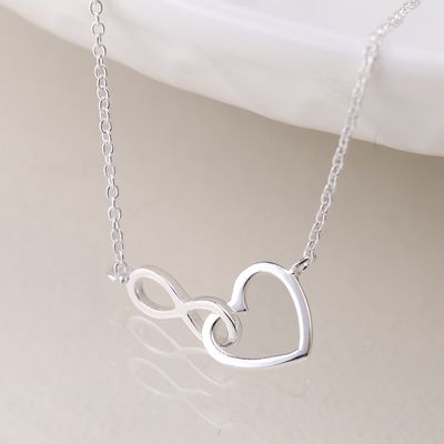 Sterling silver linked heart and infinity necklace