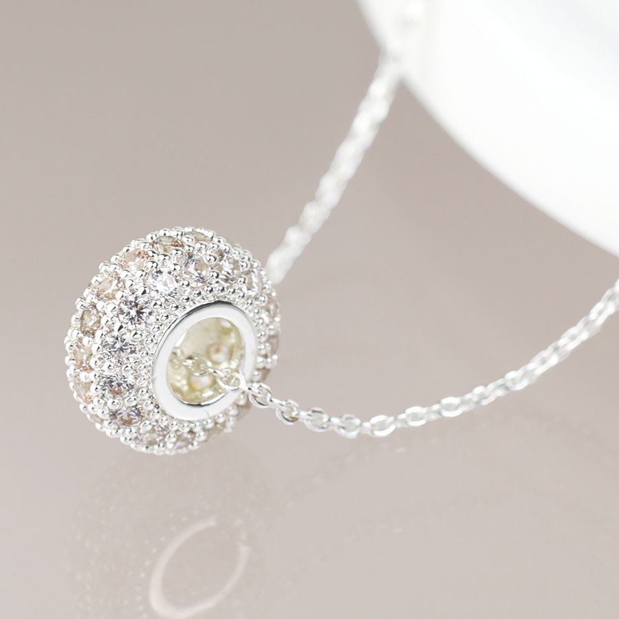 Silver Plated Pave Crystal Hoop Necklace