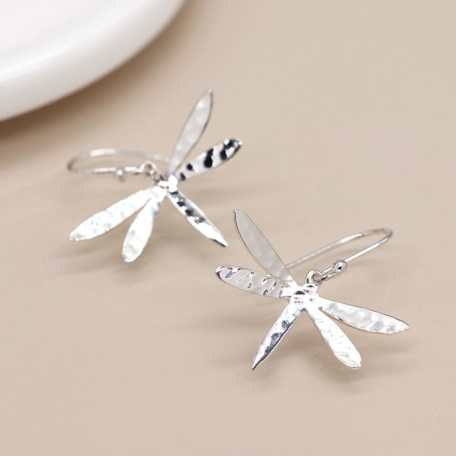 Sterling Silver Hammered Dragonfly Earrings