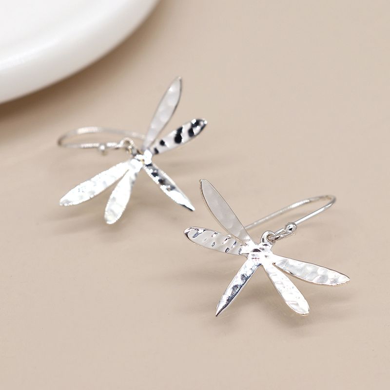 Sterling Silver Hammered Dragonfly Earrings