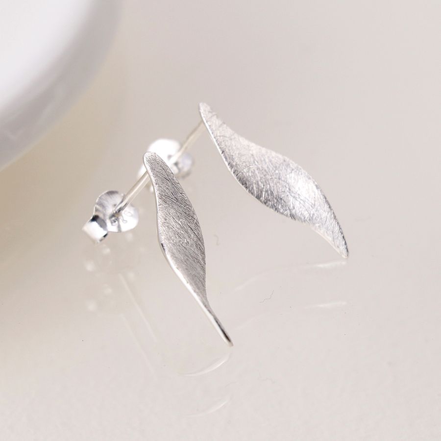 Sterling Silver Brushed Marquis Twist Earrings