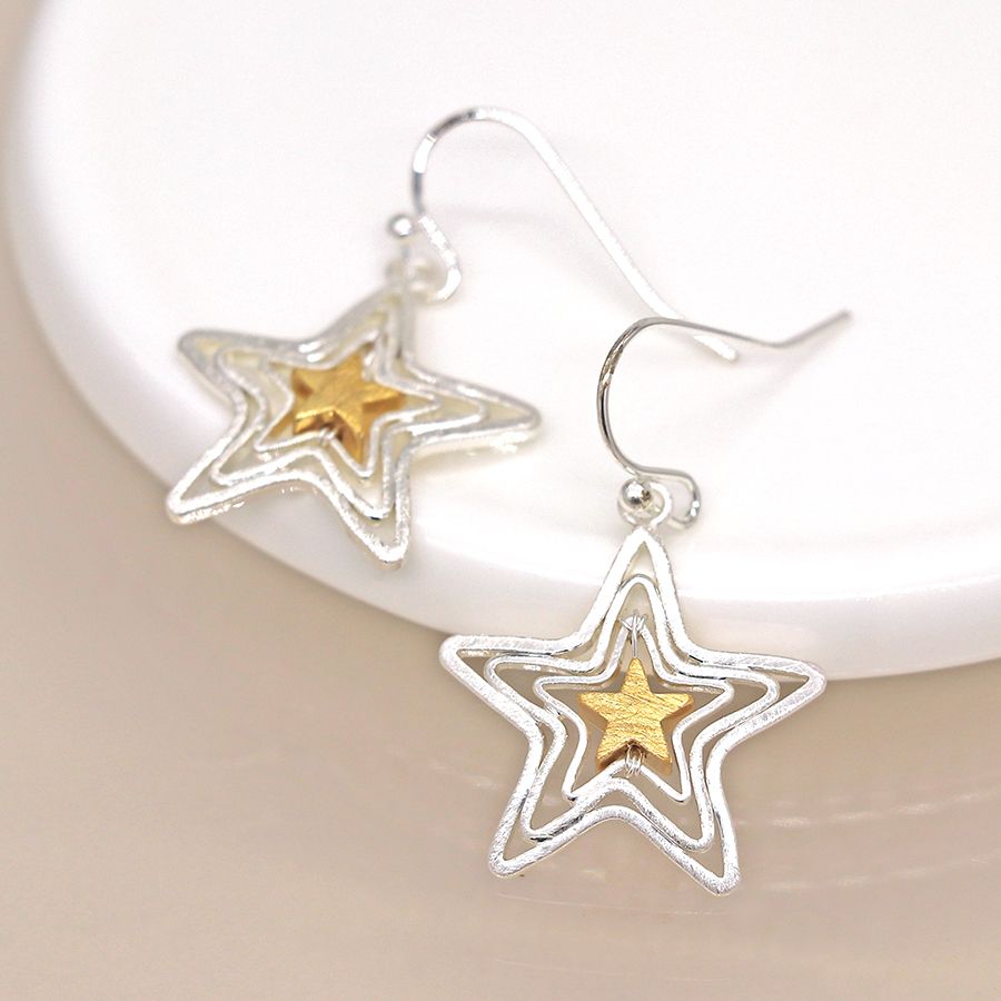 Silver Plated Gold Centre Wire Stars Earrings