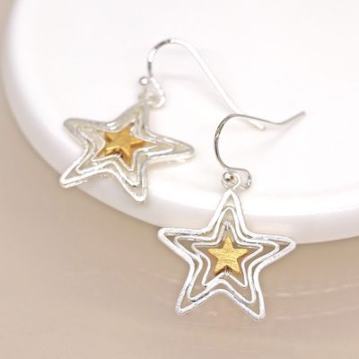 Silver Plated Gold Centre Wire Stars Earrings
