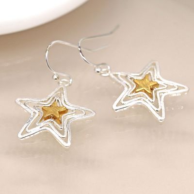Silver Plated Gold Centre Wire Stars Earrings