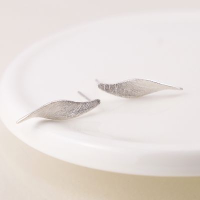 Sterling Silver Brushed Marquis Twist Earrings