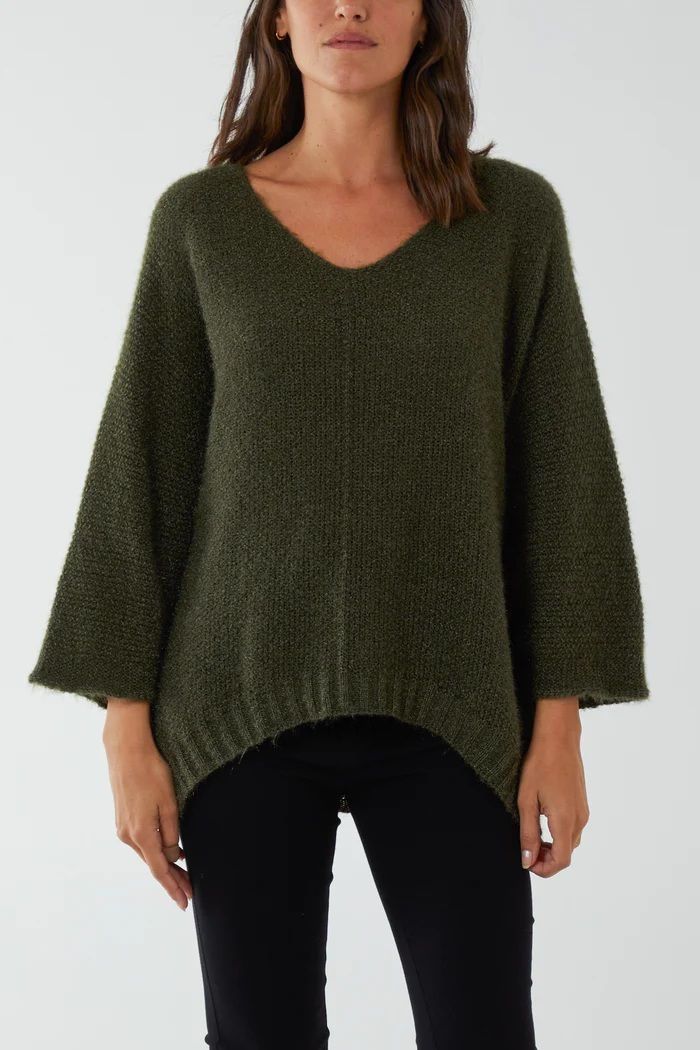 Fluffy V-Neck Exposed Seams Jumper