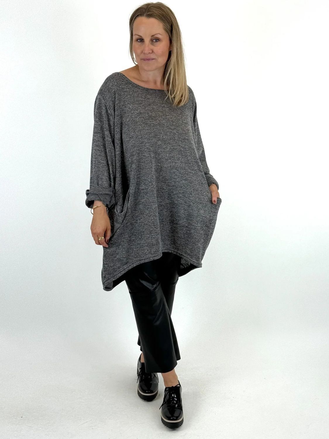 Made in Italy Lagenlook Alps Top in Charcoal