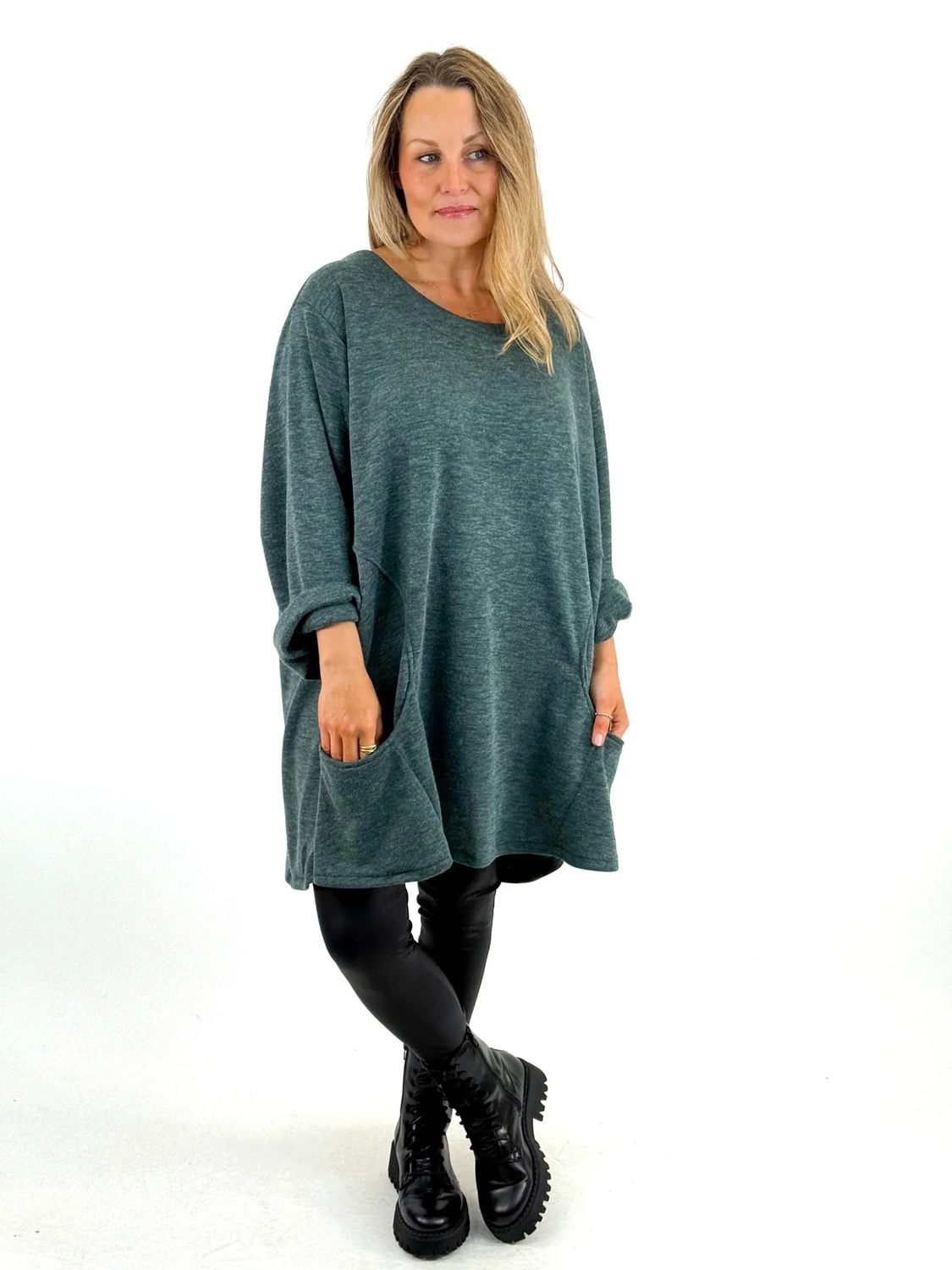 Made in Italy Lagenlook Lulu Top in Bottle Green