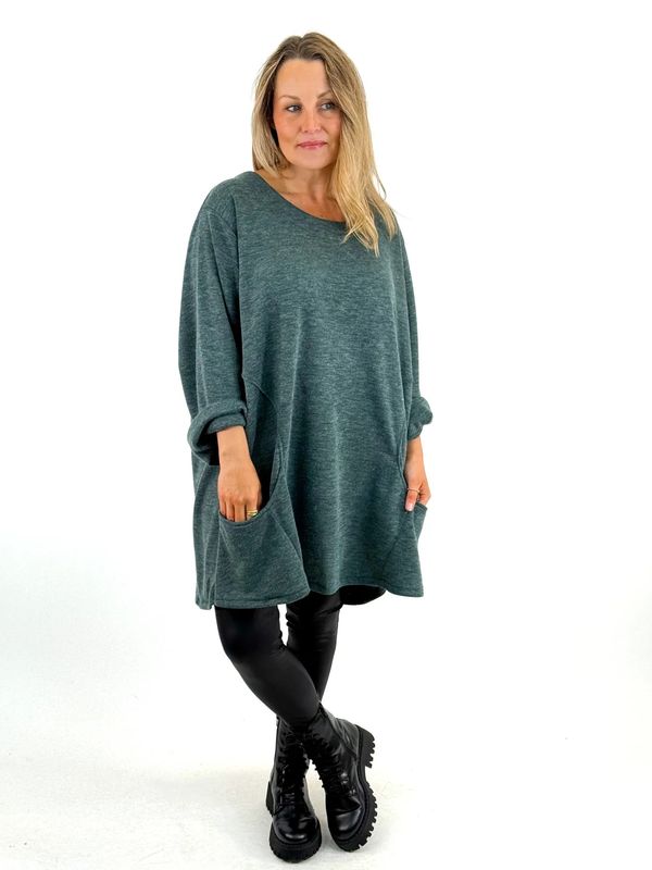 Made in Italy Lagenlook Lulu Top in Bottle Green