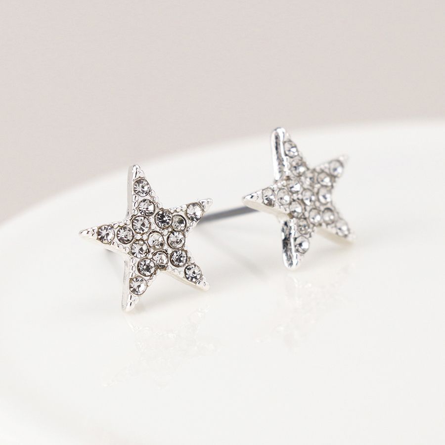 Pom Silver plated crystal star stud earrings