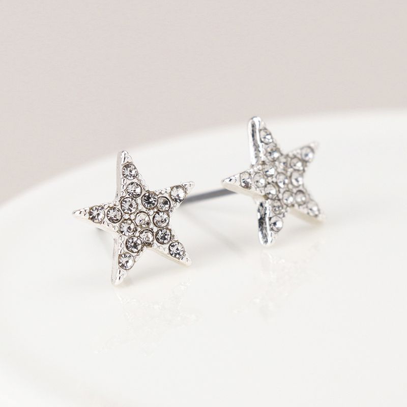 Pom Silver plated crystal star stud earrings