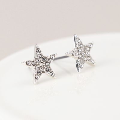 Pom Silver plated crystal star stud earrings